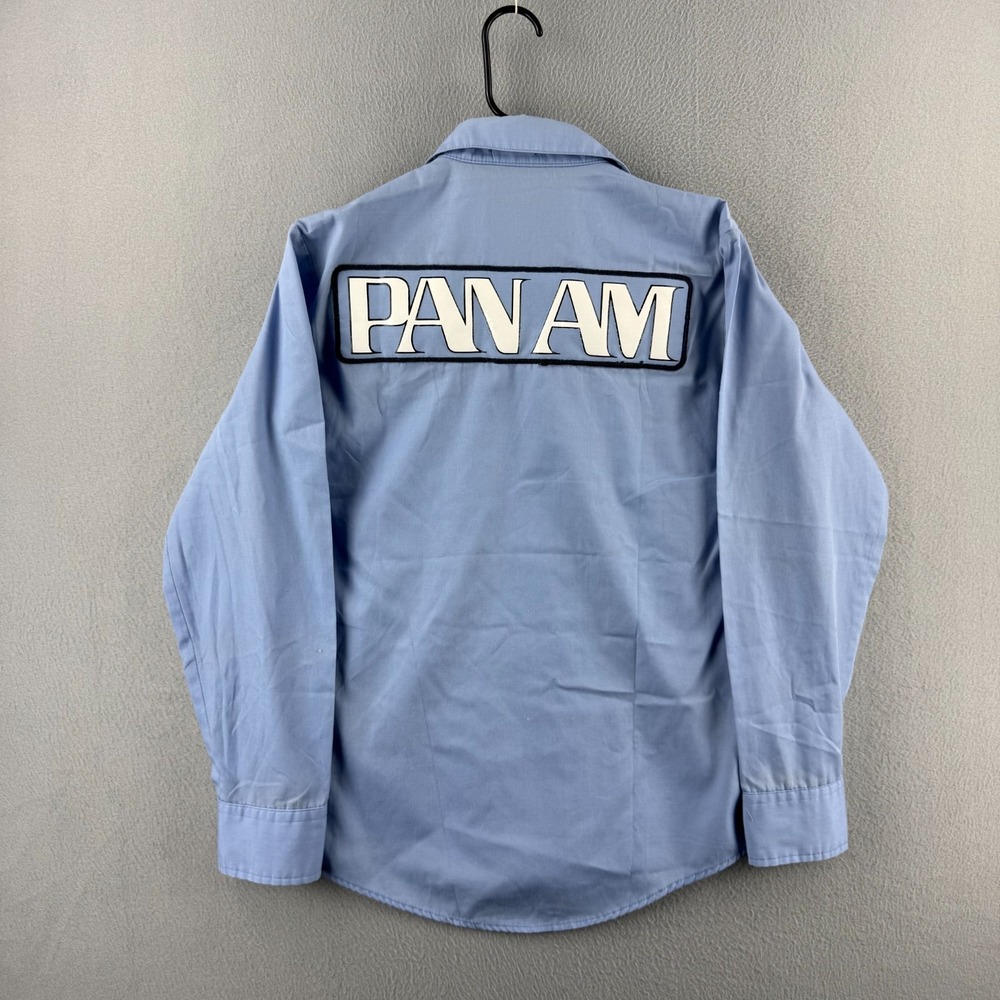 Vintage 70s Panam Pan AM Airlines Shirt Mens Small Blue Button Up Workwear